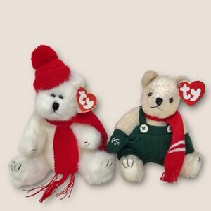 Ty 2 Beanie Babies Weatherby & Peppermint Vintage Christmas Holiday